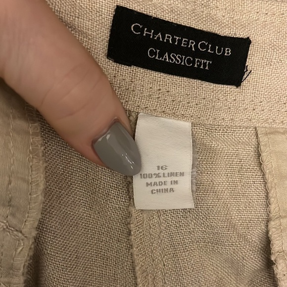 Charter Club Linen Trousers Pants Cropped Classic Fit Size 16 Tan Wide Leg - Picture 6 of 7